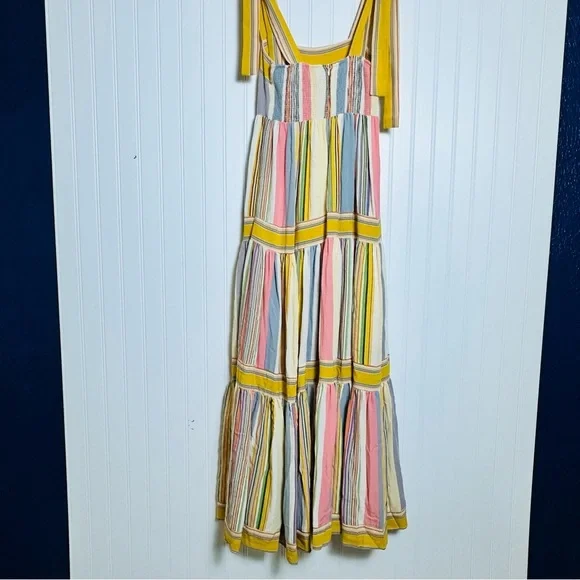 Anthropologie By Together Striped Multicolor Maxi Dress S Square Neck Smocked - Picture 6 of 8